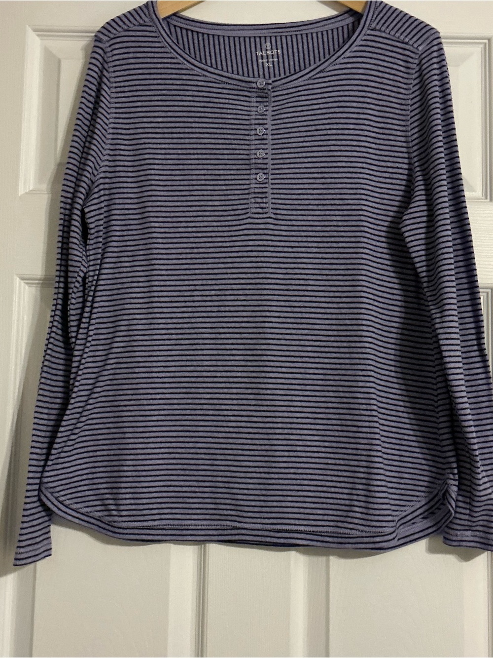 Talbots Striped Long Sleeve Henley Top - Lavender & Black